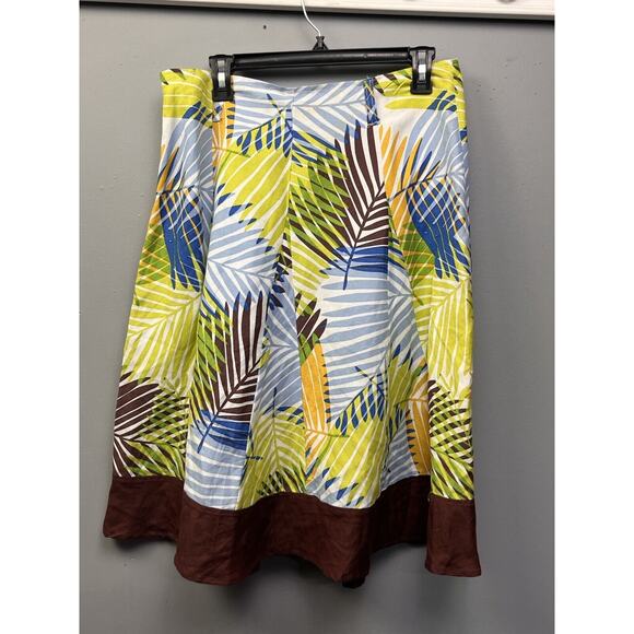Sherry Taylor Flare A-Line Midi Skirt Womens Medium Tropical Leaf Lined Side Zip - Picture 2 of 7